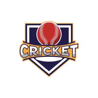 Rozet amblemi Kriket logosu, kriket takımı, kriket logosu tasarımı üzerinde çapraz çubuklar ve koyu arkaplanda top vektörü var.