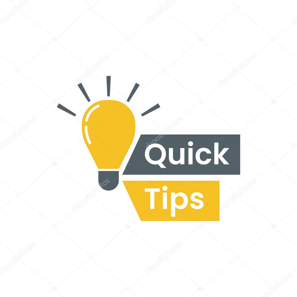 Quick tips message bubble with light bulb emblem. Banner design for business and advertising. Vector illustration.