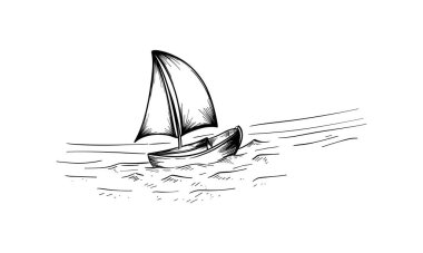 Suyun üstünde yat. El çizimi çizimi çizimi çizimi vektöre çevrildi.