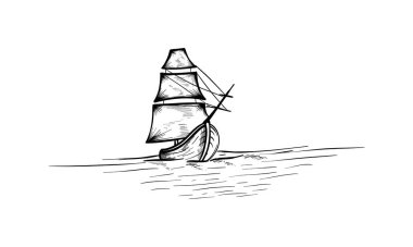 Suyun üstünde yat. El çizimi çizimi çizimi çizimi vektöre çevrildi.