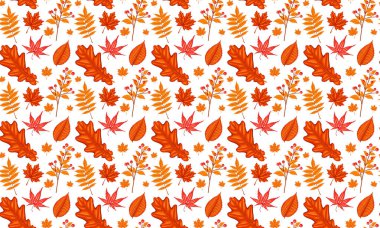 Meşe palamudu ve turuncu, bej, kahverengi ve sarı meşe yapraklı kusursuz desen. Duvar kağıdı, hediye kağıdı, şablon dolguları, web sayfası arkaplanı, sonbahar tebrik kartları için mükemmel..