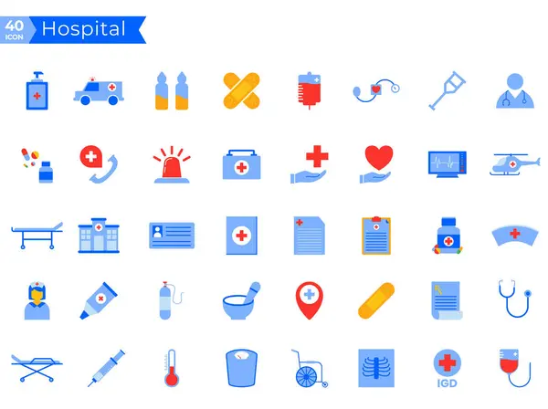 Sada Nemocničních Lékařských Ikon Symbolů Medicíny Ikon — Stockový vektor
