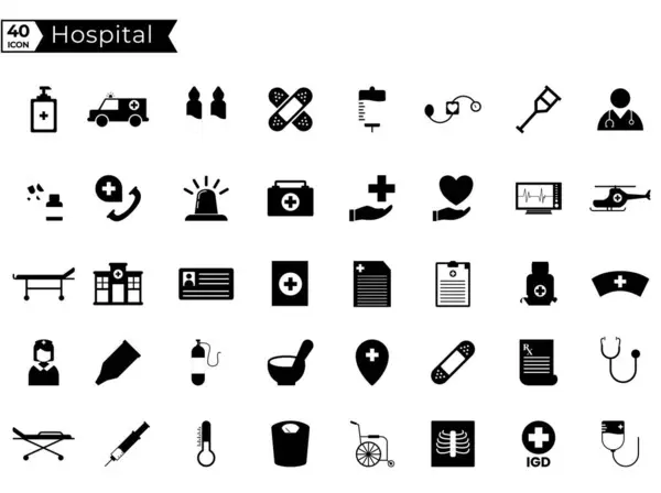 Sada Nemocničních Lékařských Ikon Symbolů Medicíny Ikon — Stockový vektor