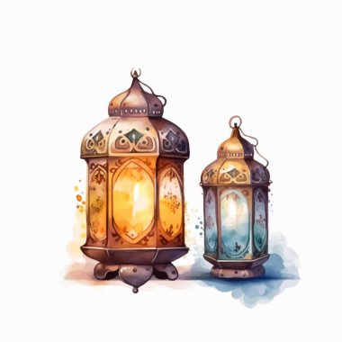 Suluboya Arap geleneksel dekorasyon ışığı elementi. Müslüman kutlaması Ramazan vektör illüstrasyonu.