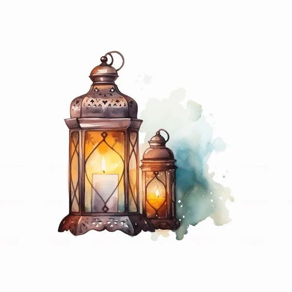 Watercolor Arab Traditional Decoration Light Element Muslim Celebration Ramadan Vector — Stock Vector