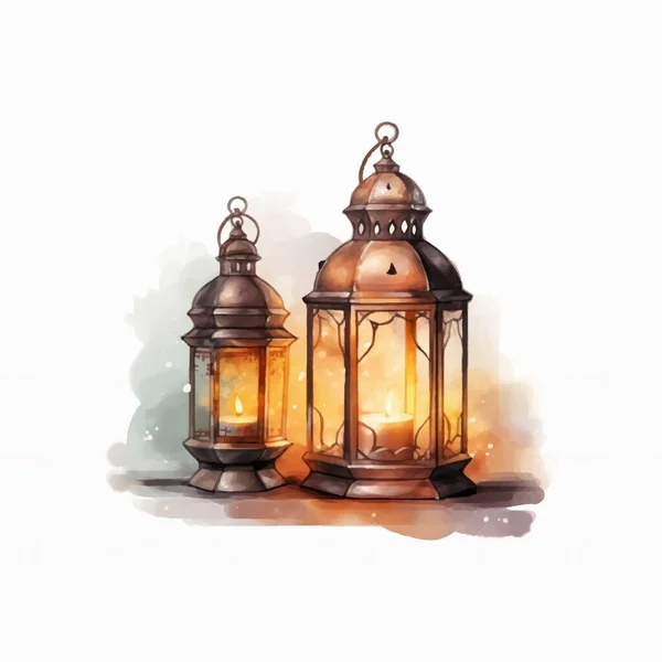 Watercolor Arab Traditional Decoration Light Element Muslim Celebration Ramadan Vector — Stock Vector