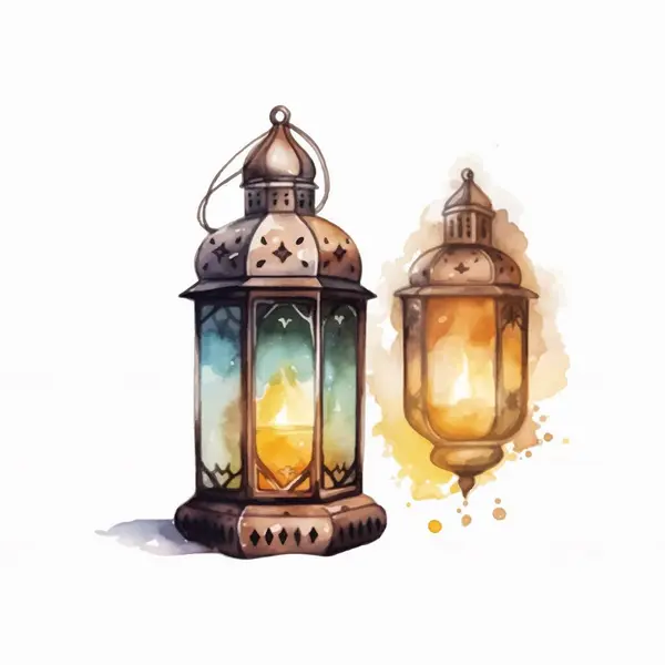 Aquarel Arabisch Traditioneel Decoratie Licht Element Moslim Viering Van Ramadan — Stockvector
