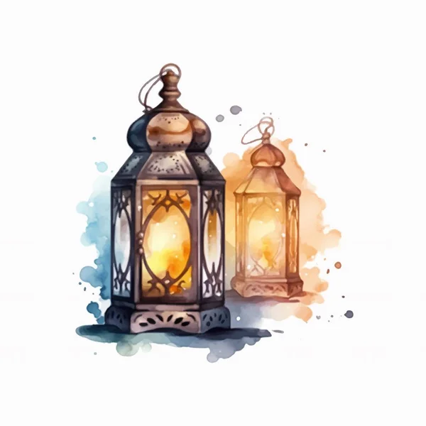 Akwarela Arabski Tradycyjny Element Dekoracji Światła Muzułmańskie Święto Ilustracji Wektora — Wektor stockowy
