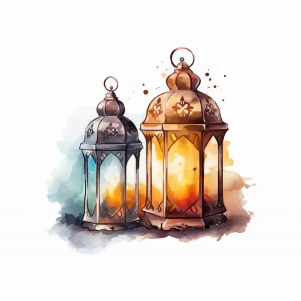 Aquarela Árabe Elemento Luz Decoração Tradicional Celebração Muçulmana Ilustração Vetorial — Vetor de Stock
