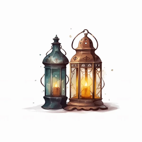 Akvarell Arab Traditionell Dekoration Ljus Element Muslimskt Firande Ramadan Vektor — Stock vektor