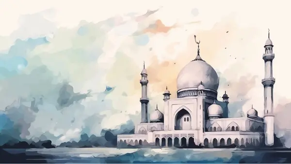 Lukisan Warna Air Dari Masjid Masjid Islam Ilustrasi Vektor Art - Stok Vektor