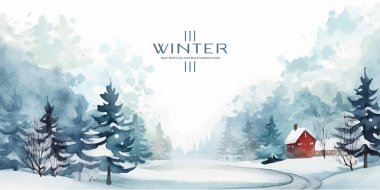 Kış vektörü. Elle boyanmış suluboya resim. Davetiye, kart, sosyal paylaşım, reklam, kapak, satış afişi ve davetiye için arkaplan tasarımı