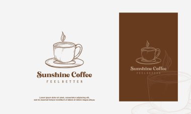 Kahve fincanı El Çizim logosu - vektör çizimi, beyaz arkaplanda amblem tasarımı.