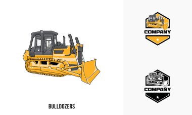 Buldozer ağır ekipman çizimi, Kazıcı ağır ekipman Logo Rozet Şablonu