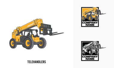 Telehandler ağır ekipman illüstrasyonu, Telehandler ağır ekipman Logo Rozet Şablonu