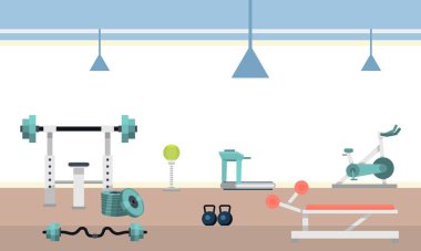 Spor spor salonu iç egzersiz ekipman kopya alanı düz vektör çizim