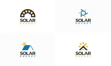 Güneş enerjisi logosu dizayn vektörü, güneş enerjisi logosu, çatı katı logosuna sahip güneş enerjisi.