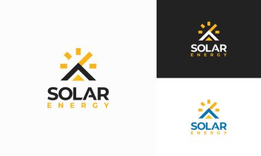 Güneş enerjisi logosu vektör, güneş enerjisi logosu, çatı katı logosuna sahip güneş enerjisi tasarladı