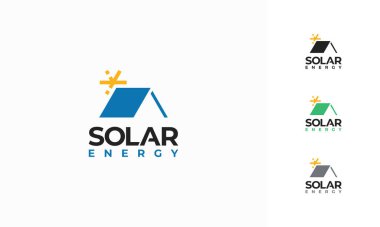 Güneş enerjisi logosu vektör, güneş enerjisi logosu, çatı katı logosuna sahip güneş enerjisi tasarladı