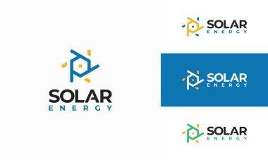 Güneş enerjisi logosu vektör, güneş enerjisi logosu, çatı katı logosuna sahip güneş enerjisi tasarladı