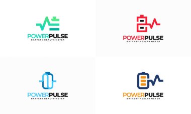 Power Pulse Pil sağlık ölçer logosu kümesi konsept vektör dizayn etti