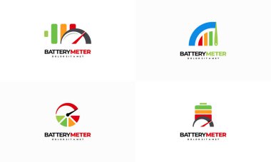 Batarya Sağlık Ölçer Logosu kümesi konsept vektör, pil ve gösterge teknolojisi dizayn etti
