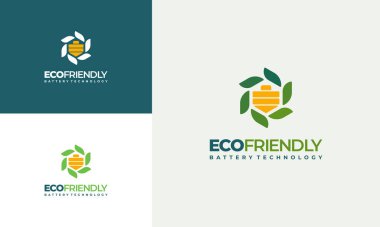 Pil Sembollü Yeşil Enerji, Eko Enerji logo konsepti vektörü