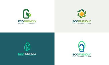 Pil Sembollü Yeşil Enerji kümesi, Eko enerji logo konsepti vektörü