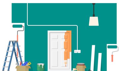 Yenileme daire düz tasarım. Ev, yeni iç odasında. Vektör çizim