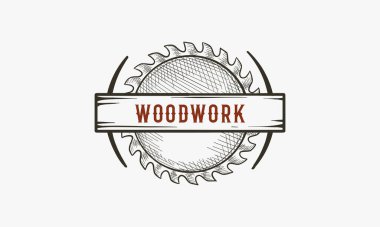 El çizimi marangozluk marangozluk vektör logosu ilhamı, vintage tarzı