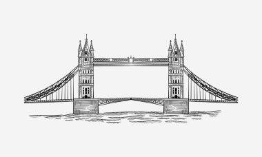 Kule Köprüsü, Londra, İngiltere, Birleşik Krallık. çizilmiş şekil verin. vektör antika arka plan.