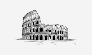 İtalya 'da, Roma' da Coliseum el çizimi. Kolezyum el çizimi vektör çizimi beyaz arkaplan üzerinde izole