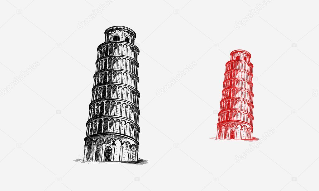 Hand drawn Leaning tower of pisa abstract hand drawn sketch Vector illustration