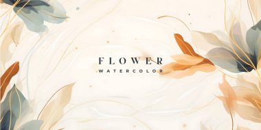 Soyut sanat arka plan vektörü. Altın çizgili sanat çiçekli, botanik yapraklı, organik şekilli, suluboyalı lüks duvar kağıdı. Pankart, poster, Web ve Paketleme için vektör arkaplanı.