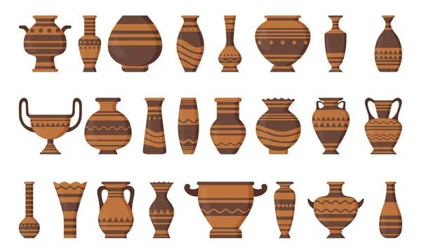 Argila Pote Vaso Grego Antigo Conjunto Coleção Logos Com Urnas Vetores De Stock Royalty-Free