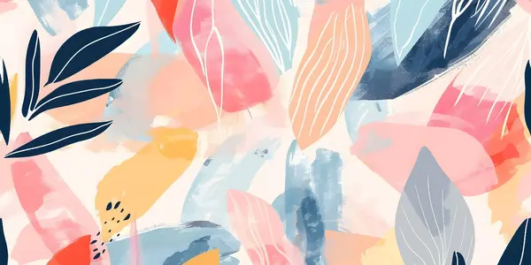 Pastell Abstrakte Sommerliche Künstlerische Illustrationsmuster Kreative Collage Zeitgenössischer Nahtloser Muster Vektorgrafiken