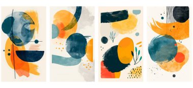 Duvar sanatı suluboya minimalist soyut sanat arka planı. Soyut tasarım çeşitli şekiller çizer. Modern sanat izole vektör grafiği. Minimalist geometrik çerçeveler el çizimi, vektör illüstrasyonu