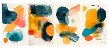 Duvar sanatı suluboya minimalist soyut sanat arka planı. Soyut tasarım çeşitli şekiller çizer. Modern sanat izole vektör grafiği. Minimalist geometrik çerçeveler el çizimi, vektör illüstrasyonu