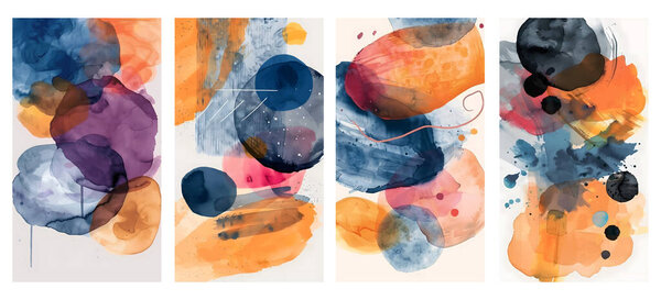 Abstract art background with watercolor stain elements vector. Painting brush texture decoration with art acrylic poster design.