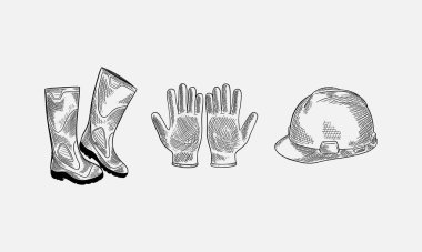 Doodle tarzı inşaat işçisi vektör biçiminde güvenlik başlığı