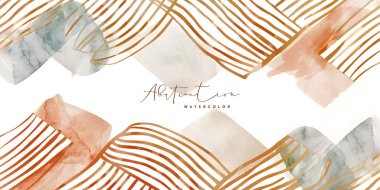 El çizimi soyut sanat arka plan vektörü. Eğri çizgili, suluboya desenli duvar kağıdı tasarımı. Ev dekorasyonu, kart, poster, pankart tasarımı.