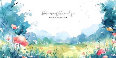 watercolor floral landscape background clipart