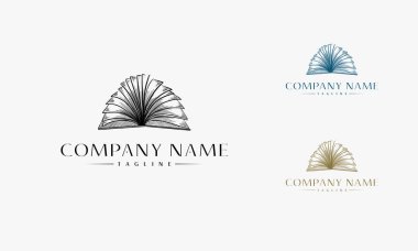 El çizimi Eğitim Kitabı logosu, Açık Kitap çizimi, kabartma vektör illüstrasyonu. Tahta biçimi taklidini çiz.