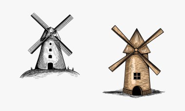 Eski ahşap yel değirmeni logo tasarımı şablonu