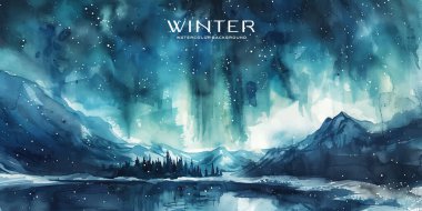 Kuzey Işıkları 'nın çarpıcı suluboyası karlı ve sakin bir arazide dans ediyor.