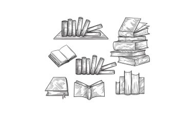 Çeşitli kitap düzenlemelerinin el çizimleri..