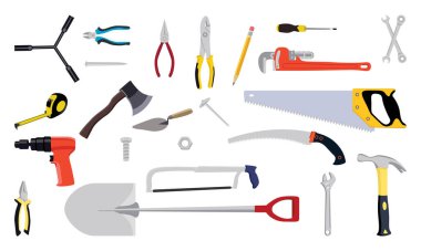 İnşaat, ev onarımı ve DIY projeleri için çeşitli araçlar.