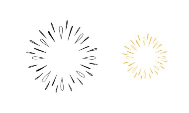 Çizgilerle çizilmiş iki dairesel güneş patlaması, biri siyah diğeri sarı, beyaz arkaplanda..