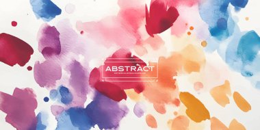 Beyaz arka planda çeşitli kırmızı, pembe, mor, mavi, turuncu ve sarı tonlarda soyut suluboya damlalarının dijital bir resmi..