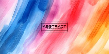 Pembe, kırmızı, turuncu, sarı ve mavi renkte köşegen fırça darbelerinin yer aldığı canlı, soyut bir suluboya arka planı.